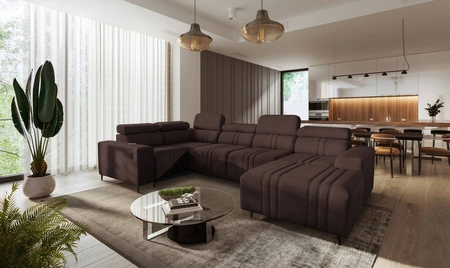 Ecksofa mit Schlaffunktion Castel IV braun rechte Seite stilvolles Ecksofa mit Bettkasten und verstellbaren Kopfstützen