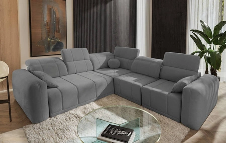 Ecksofa mit Schlaffunktion Cetara III grau rechts ergonomisches Ecksofa mit verschiebbarer Rückenlehne und verstellbaren Kopfstützen