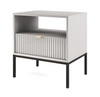 Lovro Nachttisch mit Schublade grau geschmackvoll geriffelt Dekor ideal Schlafzimmer Schrank Goldkante Griff