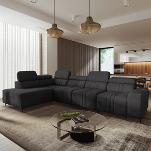 Ecksofa mit Schlaffunktion Castel XI graphit links komfortables Ecksofa mit Stauraum für Bettzeug strapazierfähiger Stoff