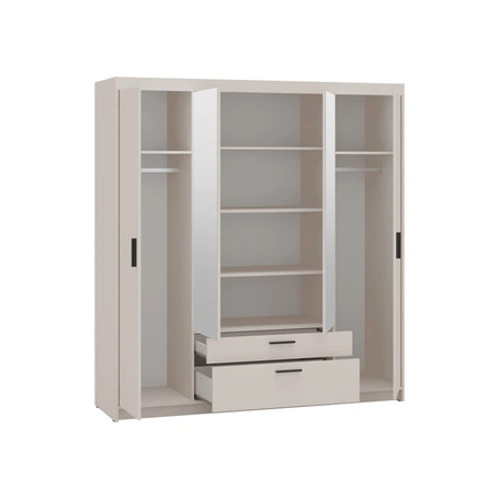 Kleiderschrank mit Spiegel Rene 176 cm beige sand stilvolles Design schwarze Griffe idealer Kleiderschrank für Schlafzimmer geräumige Schubladen