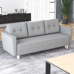 Sofa Telsze hellgrau elegantes Sofa für Wohnzimmer in skandinavischer Form hohe Holzbeine Container für Bettzeug