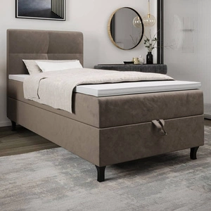 Boxspringbett Melba 120x200 hellbraun Bett im modernen skandinavischen Stil mit gepolstertem Kopfteil Bett mit Staukasten