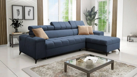 Ecksofa mit Schlaffunktion Bolmso blau rechtsseitiges Ecksofa mit zwei Bettkästen praktische Schublade in der Seite des Möbels