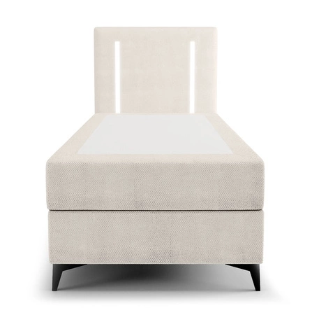 Boxspringbett Norco 80x200 ecru stilvolles Bett mit Bettwäsche Container Beleuchtung im Kopfteil macht es einzigartig