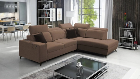 Ecksofa mit Schlaffunktion Kelly Sleek VII hellbraun rechts geflochten bequemes und funktionelles Ecksofa für Wohnzimmer