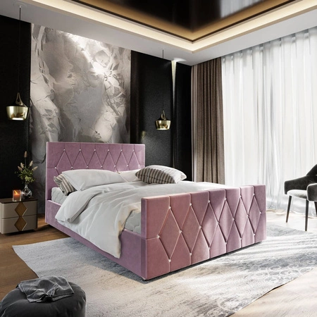Polsterbett Tifton 160x200 heather mit Stauraum im modernen Stil mit markantem Kopf- und Fußteil mit Kristallen veredelt