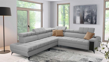 Ecksofa mit Schlaffunktion Bolmso IX grau links Komfort Ecksofa für Wohnzimmer mit Schublade Bettzeug Container stilvolles Design