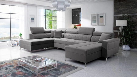Ecksofa mit Schlaffunktion Nausa VI grau rechte Seite stilvolles Ecksofa für Wohnzimmer mit komfortabler Verarbeitung weichen Samtstoff