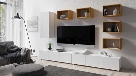 Möbel Apulia XXXVII weiß glänzend / goldene Eiche ein außergewöhnlich stilvolles Wandelement einfache Einheiten, die in jedes Interieur passen