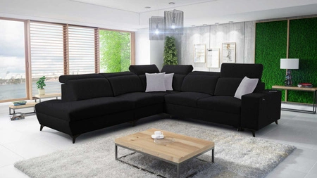 Ecksofa mit Schlaffunktion Kelly Sleek IX schwarz links elegantes Ecksofa mit bequemen Armlehnen und verstellbaren Kopfstützen