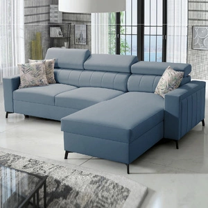 Ecksofa mit Schlaffunktion Savona blau rechte Seite komfortables und elegantes Ecksofa mit verstellbaren Kopfstützen Ziernaht