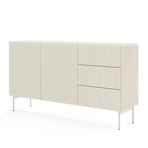 Kommode mit Schubladen Muti 147 cm beige stilvolle Kommode mit Designer-Rillen hohe Beine unterstreichen das elegante Design