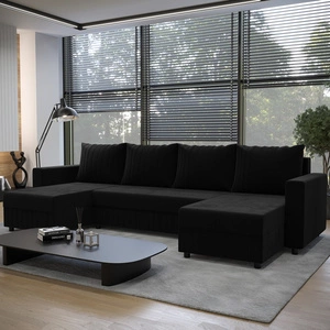 Ecksofa mit Schlaffunktion Pasco U schwarz klassisches Design geschmackvoller Korpus mit garantierter Funktionalität und Komfort weicher Stoff