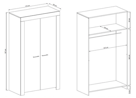 Kleiderschrank Neba 110 cm Eiche riviera modernes Möbeldesign Kleiderschrankkanten mit speziellem ABS-Furnier verarbeitet