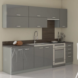 Küchenmöbel-Set Grey 260 cm Glanz Fronten einzigartigen Stil der Schränke wird das Innere jeder Küche passen