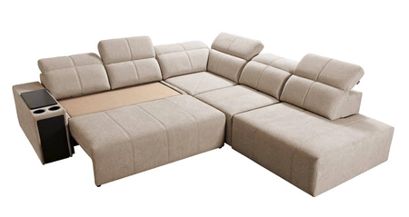 Ecksofa mit Schlaffunktion Tesalia IX grün rechte Seite modernes Design komfortable Schiebelehne Schublade in der Seite des Möbels