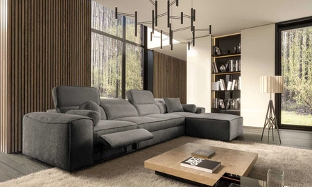 Ecksofa mit Schlaffunktion Viano XII Lux grau rechtsseitiges Designer-Ecksofa für das Wohnzimmer mit komfortablem ausziehbarem Fußteil
