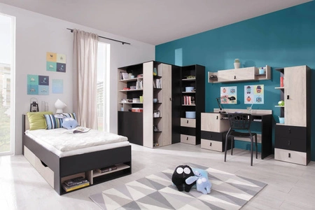 Möbelset Niko schwarz / Eiche / beige ideal für ein Jugend- oder Kinderzimmer in einem trendigen Stil