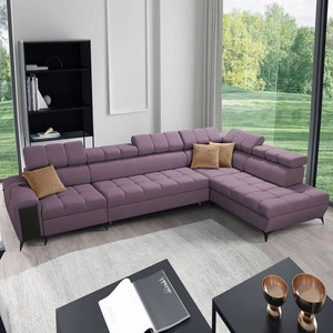 Ecksofa mit Schlaffunktion Bolmso XI lila rechte Seite stilvolles Design Ecksofa mit Schublade und Bettzeug-Container