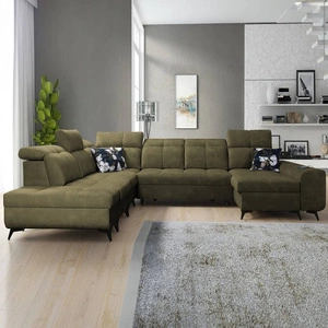 Ecksofa mit Schlaffunktion Buffalo X olivgrün rechts funktionales und bequemes Ecksofa für ein Zimmer mit Bettzeugcontainern