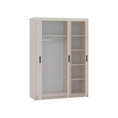 Kleiderschrank Rene 133 cm sandbeige stilvoller Schlafzimmerschrank mit schlichtem klassischem Design kontrastierende schwarze Griffe