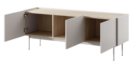 RTV Schrank Vellore 144 cm beige minimalistisches Design grifflose Fronten Metallbeine in der Farbe der Schrankfronten abgesenkte Platte