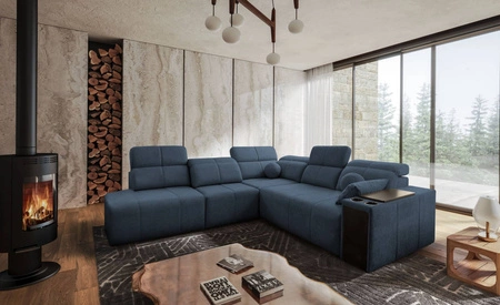 Ecksofa mit Schlaffunktion Tesalia IX blau links modernes Design komfortable Schiebelehne Schublade in der Seite des Möbels