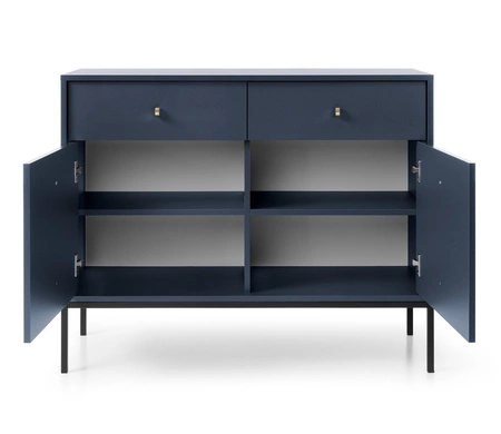 Kommode mit Schubladen Mono 104 cm Dunkelblau Minimalistisches Design stilvoller goldener Griff schlichte Form mit metallischen Elementen