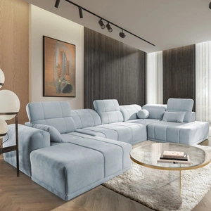 Ecksofa mit Schlaffunktion Cetara VI blau links komfortables und stilvolles Ecksofa mit verschiebbaren Rückenlehnen