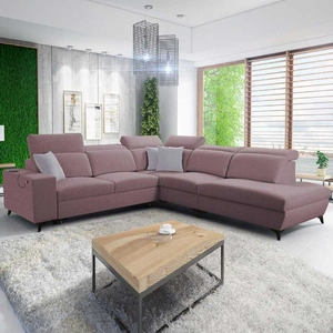 Ecksofa mit Schlaffunktion Kelly Sleek IX lavendel pink rechtes Ecksofa mit bequemen Armlehnen und verstellbaren Kopfstützen
