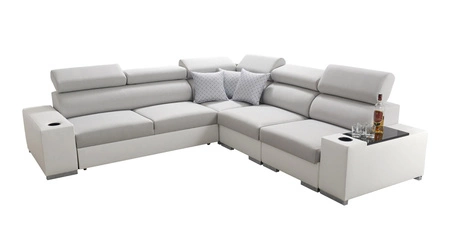 Ecksofa mit Schlaffunktion Provo III Flaschengrün / Weiß rechtes Ecksofa mit Bettzeugablage und verstellbaren Kopfstützen