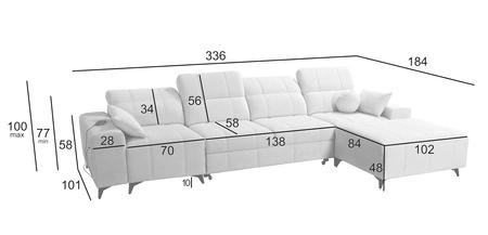Ecksofa mit Schlaffunktion Penejos XII creme rechts stilvolles Ecksofa mit Bettzeugcontainern komfortable verstellbare Kopfstützen
