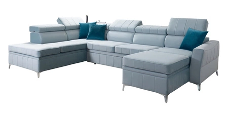 Ecksofa mit Schlaffunktion Rava VI hellbeige rechtshändig Praktisches und modernes Ecksofa, ausgestattet mit einer Multifunktionslampe