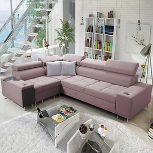 Ecksofa mit Schlaffunktion Dafni II lavendelrosa links geflochtenes Ecksofa mit Bettzeugschublade in der Seite des Möbels