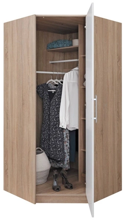 Eckschrank Caspe Eiche artisan modernes Design ABS-Finish und schwarze Griffe