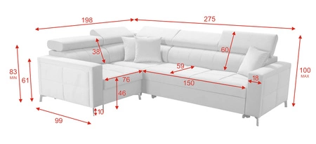 Ecksofa mit Schlaffunktion Nausa II schwarzer linksseitiger Samt Ziernaht auf der Sitzfläche Ecksofa mit Bettkasten