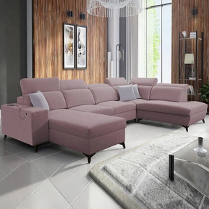 Ecksofa mit Schlaffunktion Kelly Sleek VI lavendel rosa linke Seite modernes Design Ecksofa für Wohnzimmer mit verstellbaren Kopfstützen