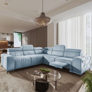 Ecksofa mit Schlaffunktion Castel III Lux blau rechtshändig äußerst bequemes Ecksofa für das Wohnzimmer mit ausziehbarer Fußstütze