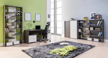 Yugo Bücherregal in Esche/Weiß glänzend modernes und funktionelles Möbel für das Wohnzimmer, Jugendzimmer oder Büro