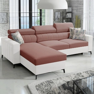 Ecksofa mit Schlaffunktion Savona Indian rosa/weiß links elegantes Ecksofa mit verstellbaren Kopfstützen Ziernähte