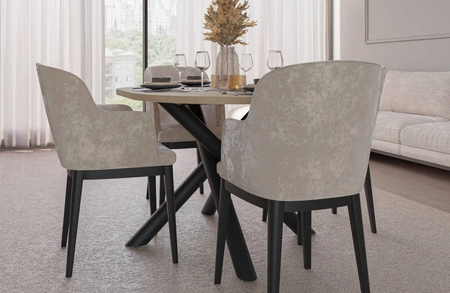 Lyon Tisch 100x138 cm Eiche lindberg / schwarz stilvoller Esstisch auf Designer-Spinnenbeinen höhenverstellbar