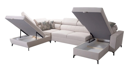 Ecksofa mit Schlaffunktion Savona VI grau Esche rechts elegantes und bequemes Ecksofa für Wohnzimmer mit zwei Bettkästen