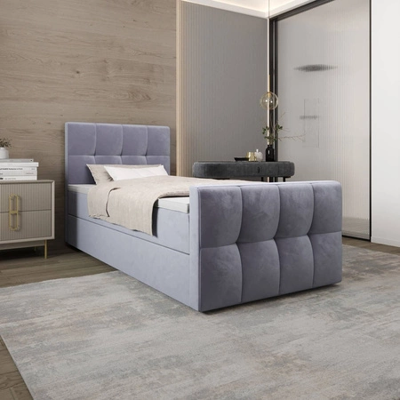 Boxspringbett Manhattan 100x200 hellblau Bett im modernen skandinavischen Stil mit gepolstertem Kopf- und Fußteil Bett mit Staukasten