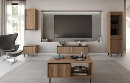 Nachttisch Osaka Eiche evoke / schwarz mit Schublade ideal Schlafzimmer Schrank-Set auf Metall schwarz Beine trendigen Farben