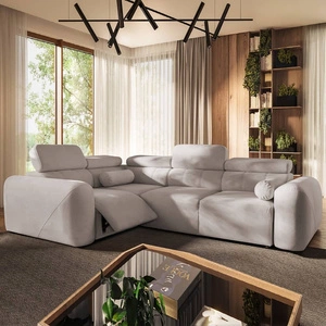 Ecksofa mit Schlaffunktion Cantare II Lux elfenbeinfarbenes Komfort-Ecksofa für die linke Seite mit hochklappbarem Fußteil weicher Stoff