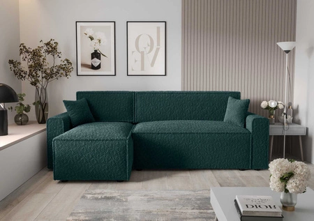 Ecksofa mit Schlaffunktion Brandon Bis türkis linke Seite weicher Stoff mit charakteristischer Schlingenoberfläche Bettzeugbehälter