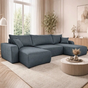 Ecksofa mit Schlaffunktion Fiesta U dunkelgrau Ecksofa mit interessanter Form Stoff mit Plüsch Oberfläche Bettzeug Container