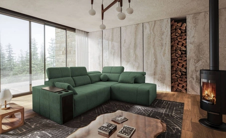 Ecksofa mit Schlaffunktion Tesalia VII mint rechte Ecke modernes Design komfortable Schiebelehne Schublade in der Seite des Möbels