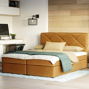 Boxspringbett Luton 140x200 Senfgelb Bett im modernen skandinavischen Stil mit markantem Kopfteil